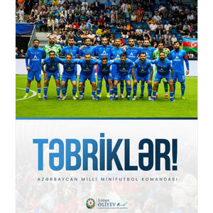Prezident İlham Əliyev Avropa çempionu olan minifutbol üzrə Azərbaycan millisini təbrik edib